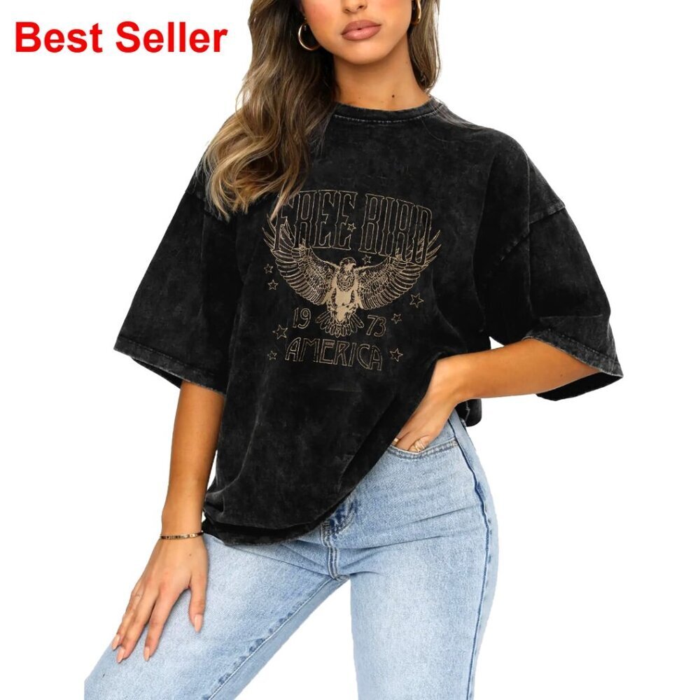 Vintage Rock Band Graphic Tee Women's Short Sleeve Casual T-Shirt